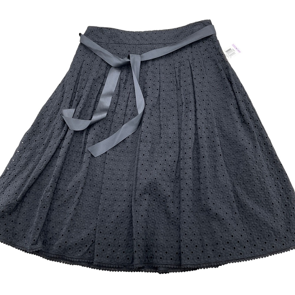 Style & Co Skirt Women 6 Black Eyelet Miami Ribbon Pleat Full‎ Peasant Boho NWT